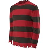 Men's Freddy Sweater Halloween Cosplay Knitted Striped Deluxe Jumper Fancy Costume Nightmare Pullover No Claws DarkRed