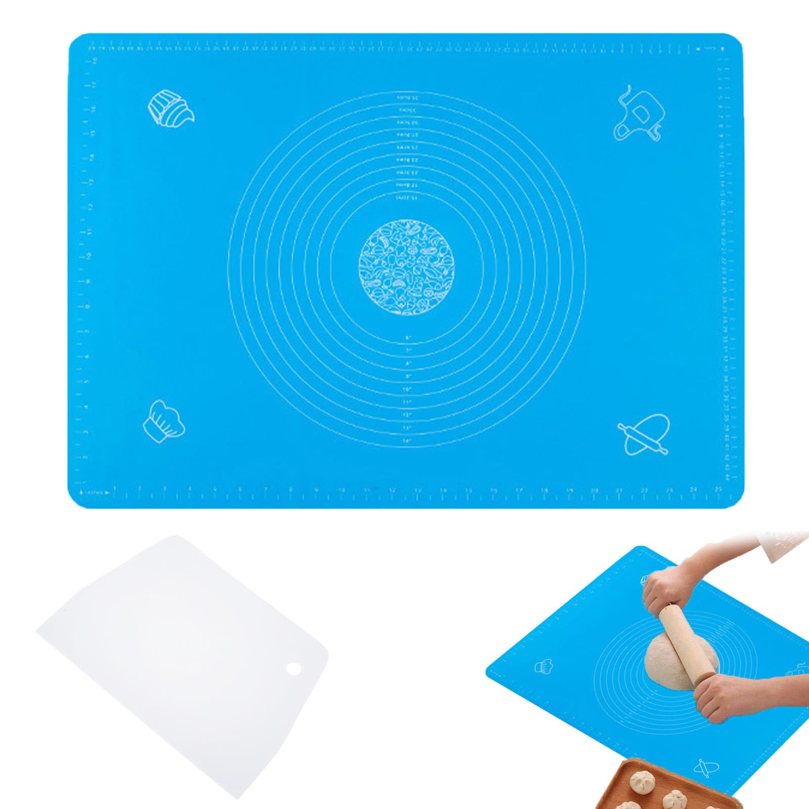 Silicone Baking Mat, Dough Scraper Plastic, 50 x 40 cm Silicone Dough Mat, Baking Mat, Silicone, Silicone Mat, Baking Mat, Non-Slip, Baking Mat, Silicone, Large, Baking Mat for Oven