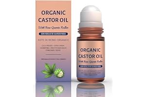 Aiwejay Organic Castor Oil Roll-On with Rose Quartz, 100% Pure Cold-Pressed & Unrefined, Hexane-Free, For skin, Eyebrows and Eyelashes, 50mL (1.7oz)