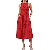 TERIVEEK Women Summer Sleeveless Midi Dress Casual High Neck Patchwork Tank Sundress Flowy Boho A Line Dress with Pockets