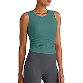 G4Free Skimetic Workout Tank Tops for Women Side Ruched Sleeveless High Neck Crop Top Summer Athletic Gym Shirts