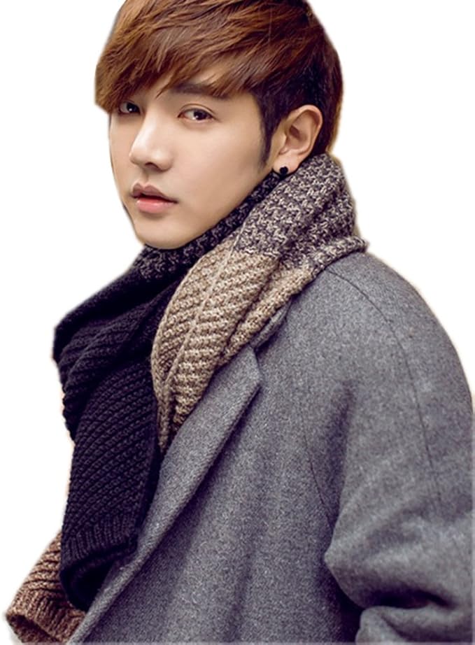 Amazon マフラー ニット メンズ レディース おしゃれ かっこいい 暖かい ふわふわ もこもこ 厚手 ニットマフラー ストール 大判 カップル ペアルック 暖かい編み込みマフラー 男女 兼用 冬 メンズマフラー 配色 クリスマス プレゼント 新婚お祝い ブラック グレー