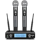 MicrocKing Wireless Microphone System Karaoke with Receiver Box + Volume Control Echo,for Church, Party, DJ, Meeting, Wedding