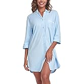 COLORFULLEAF 100% Cotton Nightgowns for Women 3/4 Sleeve Sleep Shirt Button Down Soft Sleepwear Night Dress S-XXL