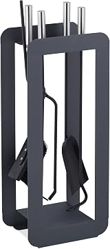 Relaxdays 5 Piece Fireplace Tool Set Steel Stand Tongs Shovel Poker Ash Broom view 1