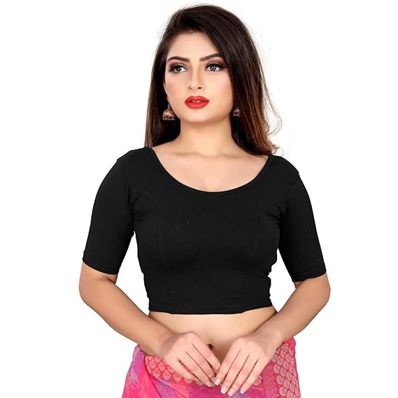 stretchable black color elbow sleeves blouse 28 to 46 size cotton lycra For Women