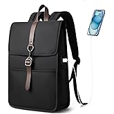 HEROIC KNIGHT Slim Vintage Laptop Backpack for Men & Women, 15.6 Inch Business Work Backpack with USB Charging Port, Anti-Theft Flap Computer Bag for Commuter Travel – Black
