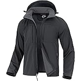 FARVALUE Men's Hooded Softshell Jacket Water Resistant Lightweight Insulated Fleece Lined Windbreaker