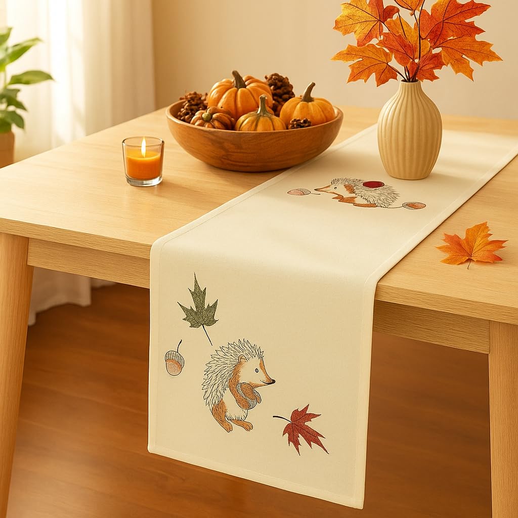 KAMACA Table runner 40x140 cm HEDGEHOG in White Luxurious
