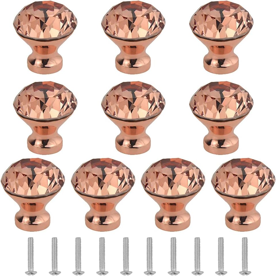 WMYCONGCONG 10 PCS Glass Crystal Knobs 30mm/1.18" Diameter Diamond Shape Knobs Drawer