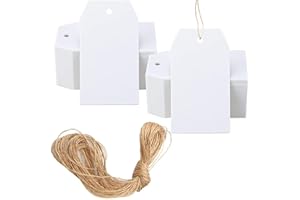 200 Pieces Gift Tags, BetterJonny 4cm*7cm Trapezoid DIY Name Tags White Kraft Tags Hang Tags with 20 Meters String for Luggag