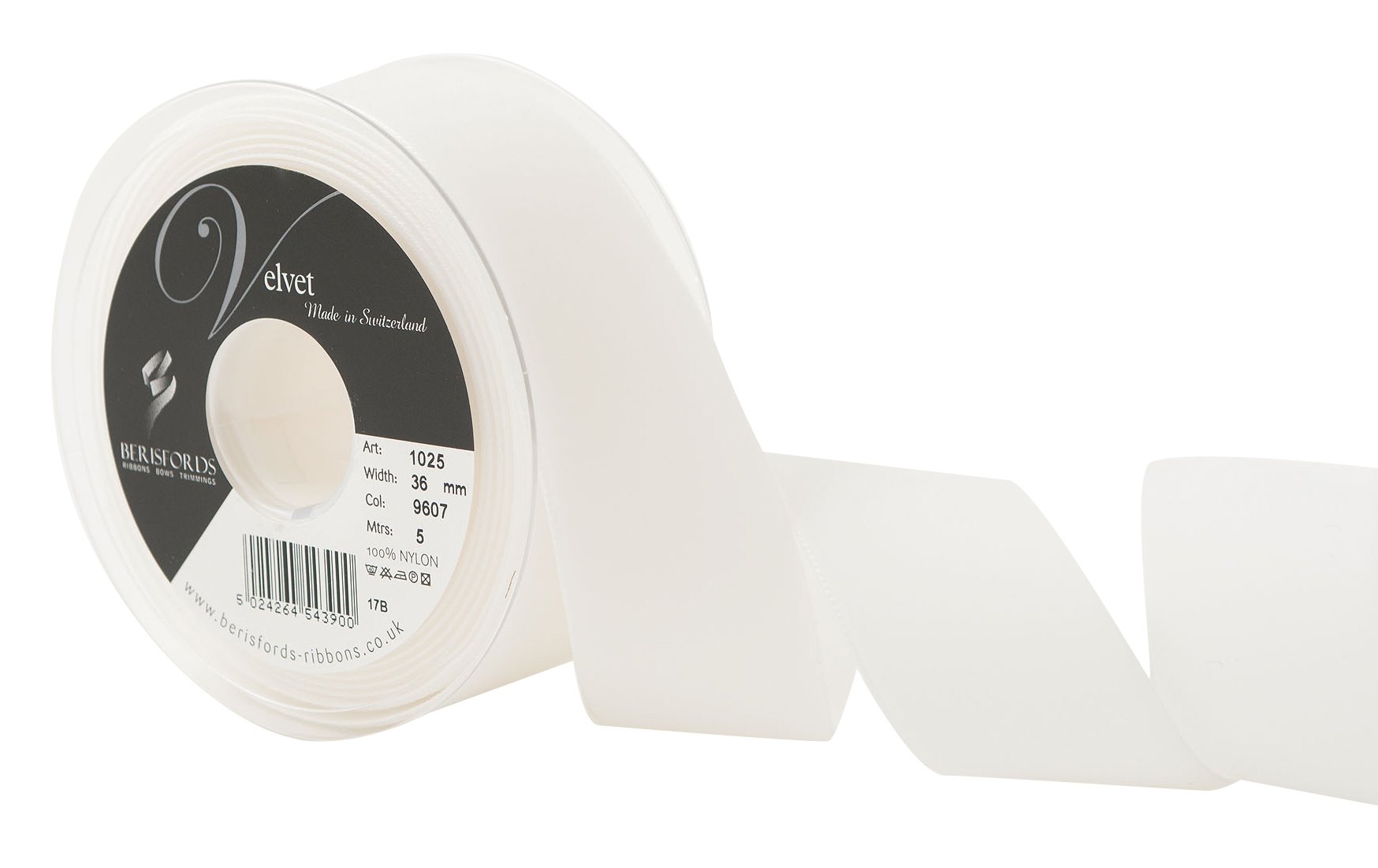 Berisfords Velvet Ribbon, Ecru, 10.2 x 4.5 x 10.2 cm