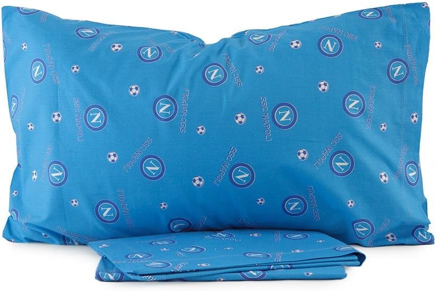 Set Lenzuola Napoli Hermet Letto Singolo - 100% Cotone, Ufficiale SSC Napoli, Completo Con Lenzuolo Sopra, Sotto E Federa