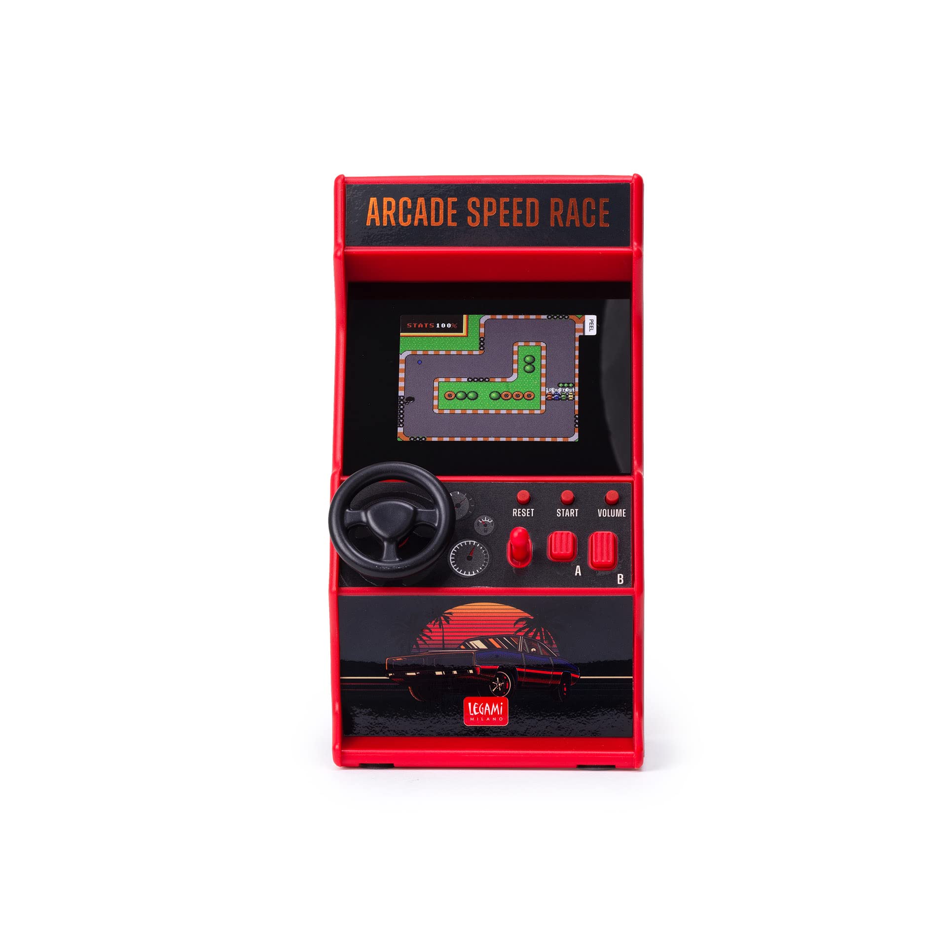 Legami - Mini Jeu Vidéo Arcade Speed Race, Comprend 30 Jeux, Langue Anglaise, Avec Lumières Et Sons, 3 Piles Aa Non Incluses, 8,5 X 26 Cm, Écran 2,4 Pouces, Rac0001