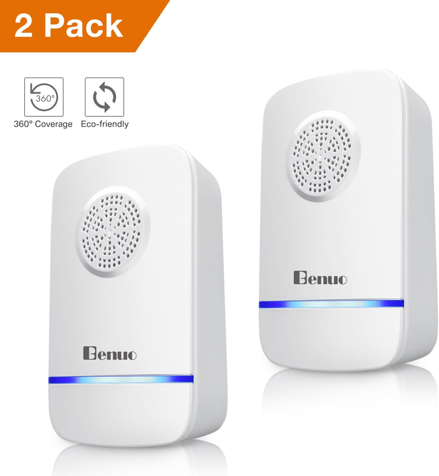 Benuo Ultrasonic Pest Repeller, Electronic Pest Control Mosquito Repellent Plug In with Night Light for Anti Bugs, Roaches, Mice, Insect, Ants, Spiders, Fleas, Rats (2 Pack)