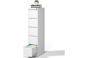 BIZOEIRON 5 Drawer File Cabinet with Lock, Metal Vertical Filing Cabinets for Home Office, Steel Storage Cabinet for Hanging Legal/Letter Size Files, Assembly Required (White)