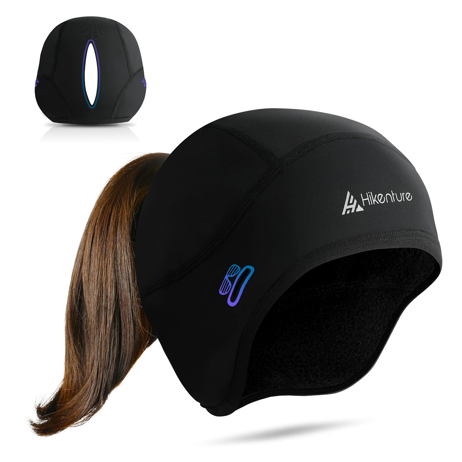 HIKENTURE Women's Winter Bicycle Hat [With Braid Hole] - Cycling Hat Under Helmet Women's - Underhelmet Hat Bicycle Helmet - Helmet Base Hat Ski Helmet - Bicycle E Bike Running Accessories Women's