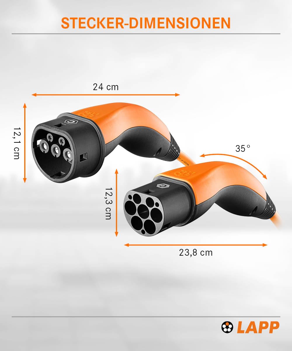 Lapp Mobility Typ 2 Ladekabel 11 KW/Spiralkabel / 20 A / 3-Phasig/E-Auto Ladekabel/Mode 3 / 5m 5