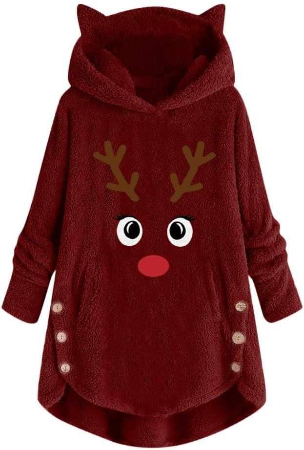 Warm Fleece Blanket Hoodies Women Cat Ear Hooded Jumper Teddy Bear Fuzzy Hoodie Dress Winter Fluffy Hooded Sweatshirts Girls