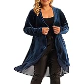 Agnes Orinda Plus Size Cardigan for Women Ruffled Asymmetric Open Front Long Velvet Jackets