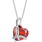Aprila Women Heart Necklace 925 Sterling Silver I Love You Forever Pendant Necklace with Cubic Zirconia Jewelry