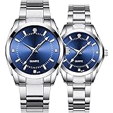 Couple Watches Fashion Silver Stainless Steel Pair Watches Men and Women Matching Quartz Wrist Watches Gifts Set of 2