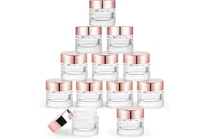 COSITINA 12 Pcs 10g Glass Cosmetic Jars Refillable Clear Cream Bottle Containers Empty Sample Vials Jar with Rose Gold Lid for Eye Cream Lotion Ointments Lip Balm Scrub