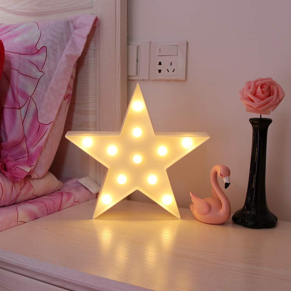 GUOCHENG Lovely Star LED Night Light Battery Operated LED Marquee Sign Decorative Table Lamps for Baby Children Bedroom Nursery Christmas Birthday Party(White) - Image 3