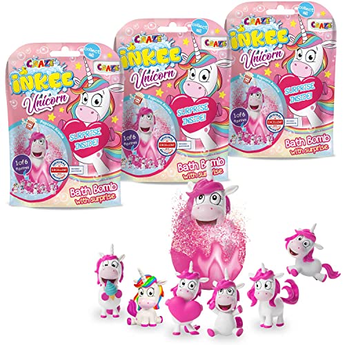Craze INKEE 3 Set Bombe da Bagno Bambini Unicorno, Bombe da Bagno con Sorpresa per Vasca da Bagno o Piscina Gonfiabile. Idea Regalo, Giochi da Bagno,29428