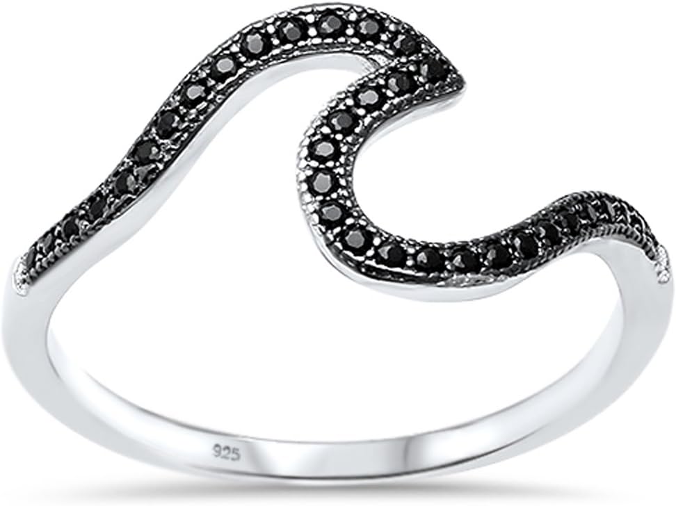 Oxford Diamond Co Wave Design .925 Sterling Silver Ring Sizes 2-12 Choose Your Color