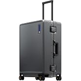 LEVEL8 Zipperless Checked Luggage Hardside Suitcase with Wheel 24 Inch Grey | No Zipper, Aluminum Frame, Hardside, Spinner Wheels, Tsa Locks, Polycarbonate
