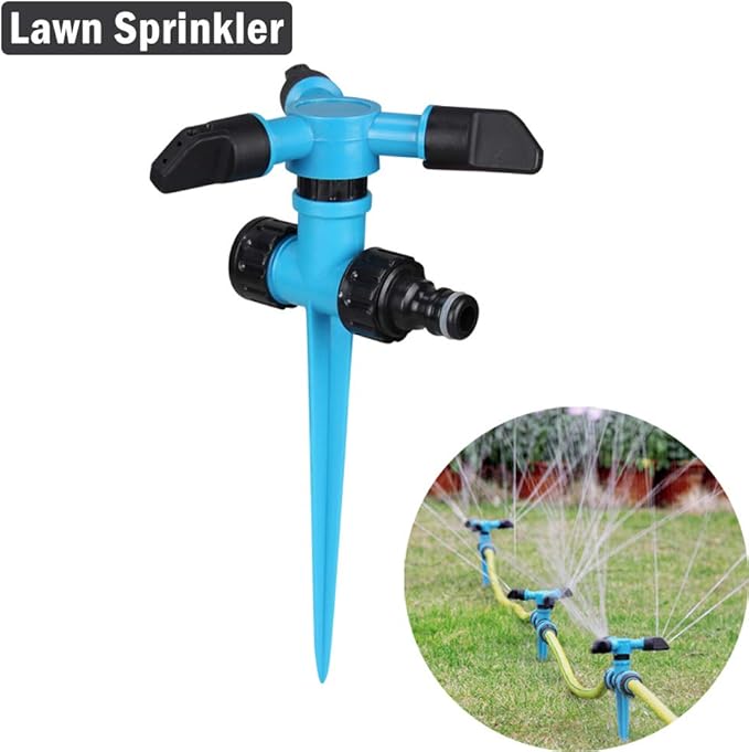 TF Lawn Sprinkler Automatic 360 Rotating Adjustable Garden Water Sprinklers Durable 3 Arm