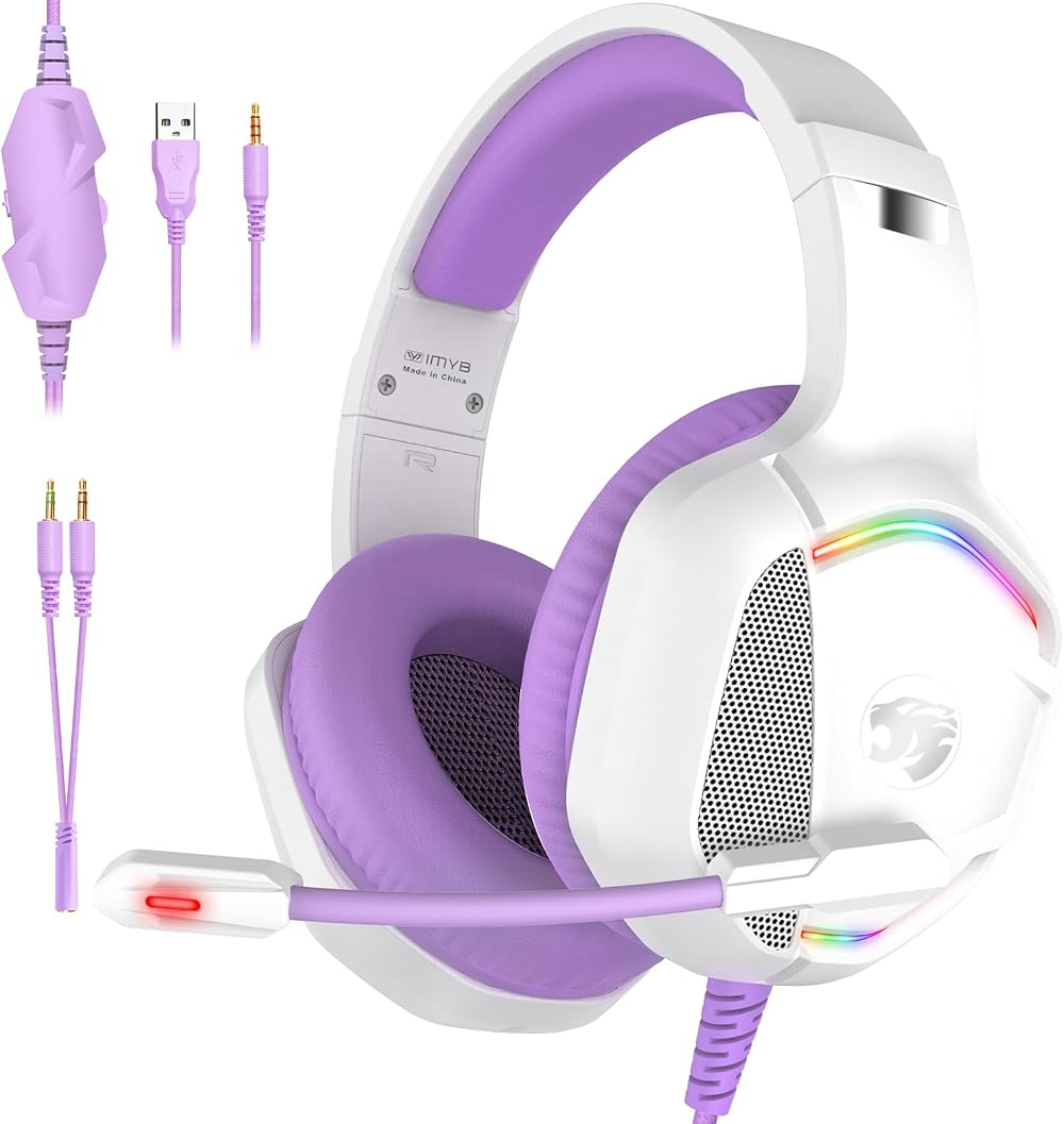 IMYB A36 Gaming Headset RGB White Purple 3.5mm PC Xbox PS Switch 50mm Driver