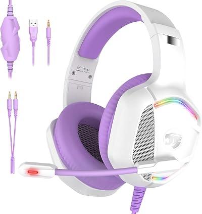 IMYB A36 Gaming Headset RGB White Purple 3.5mm PC Xbox PS Switch 50mm Driver