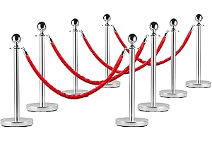 ECOEXPLORER EcoExoplorer 8 PCS Stainless Steel Stanchion Post Queue 5 FT Velvet Carpet Ropes and Pole Crowd Control Barriers Grand Opening Casino Theme Party Decorations, Silver