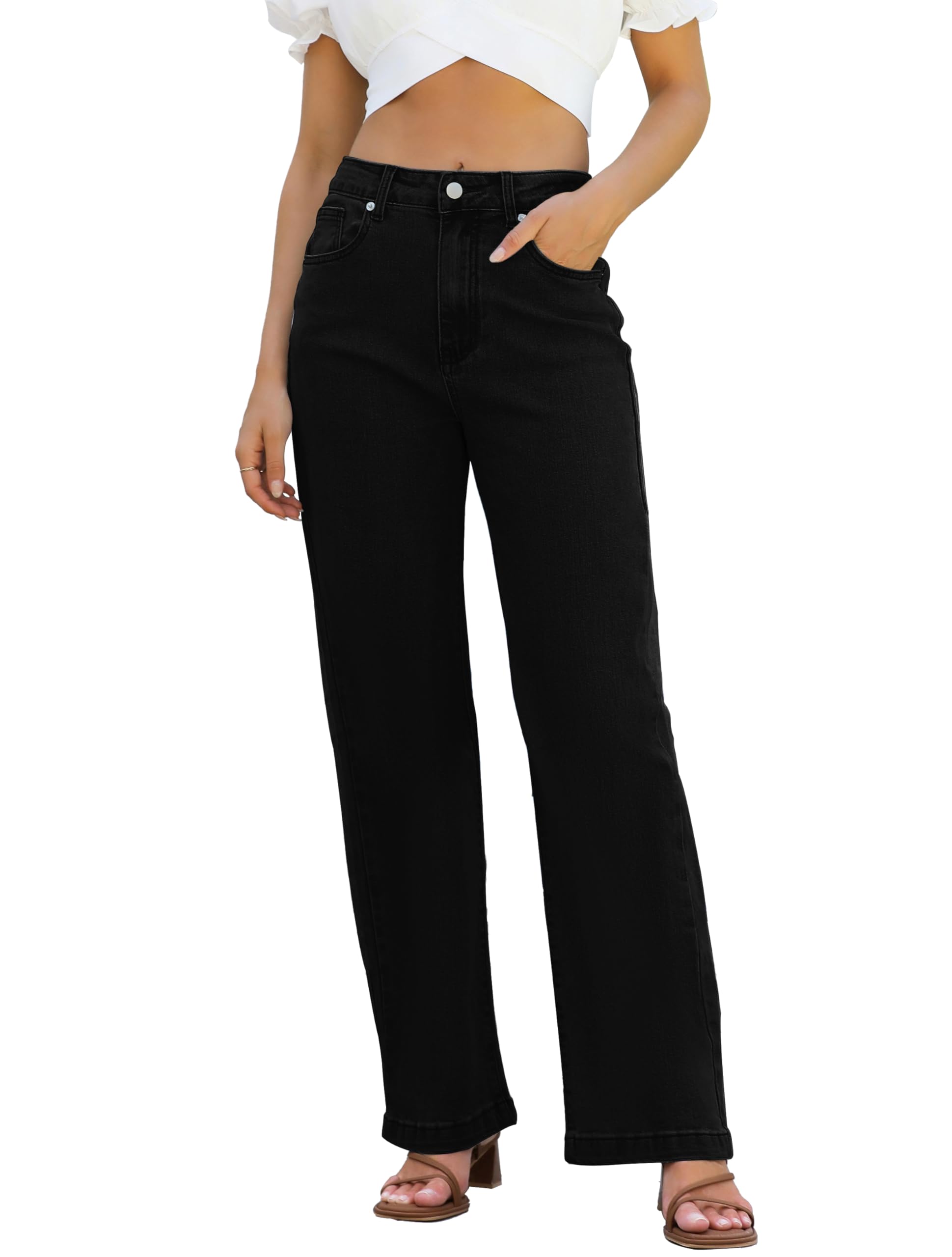 Photo 1 of (bagged) (used/fair) ETTELO Womens Jeans High Waisted Straight Leg Loose Stretchy Lightweight Tummy Control Trendy Jeans for Women 2025 Black M