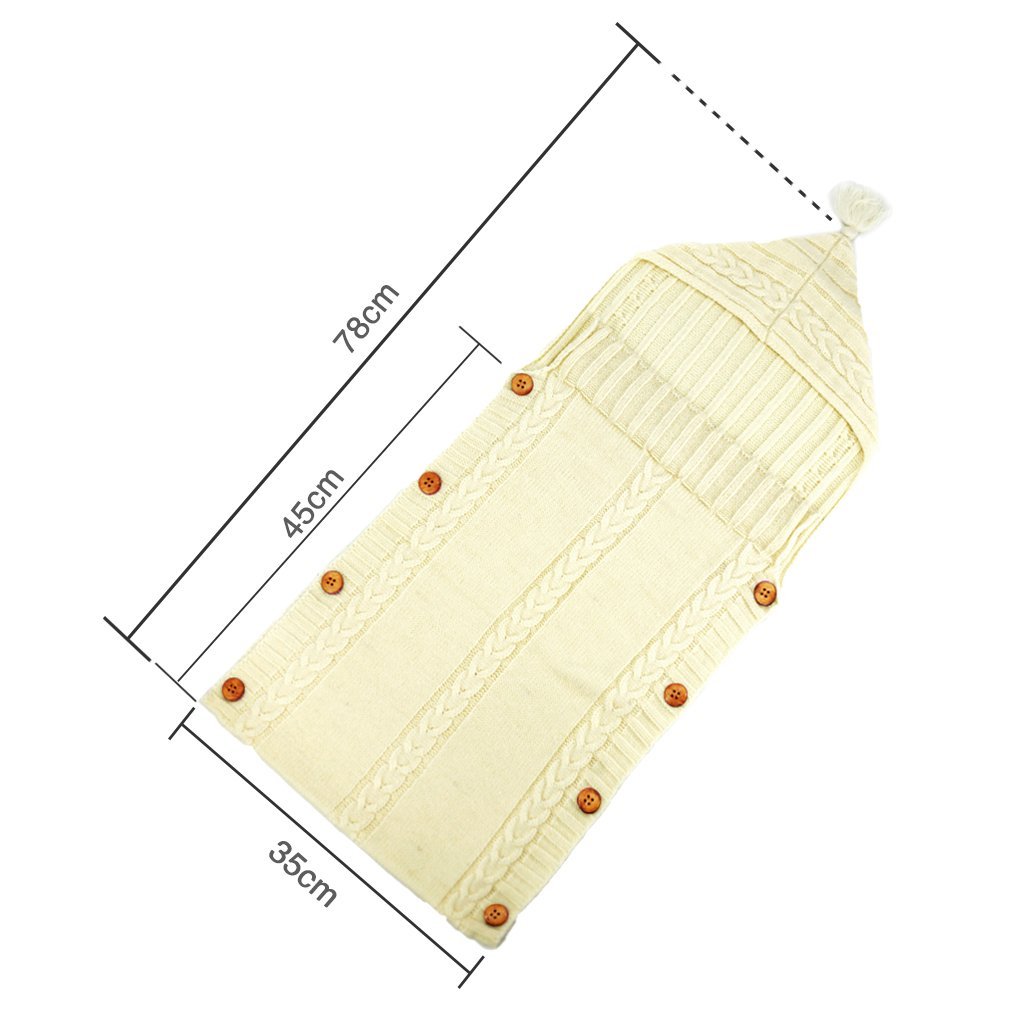 Poplover Baby Wrap Swaddle Blanket Colorful Knit Button Sleeping Bag for 0-12 Month Baby Beige