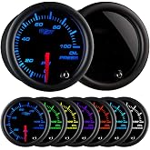 GlowShift Tinted 7 Color 100 PSI Oil Pressure Gauge Kit, 2-1/16" 52mm | Includes 1/8-27 NPT Electronic Sensor &amp; Wiring, Multi-Color Analog Display, Black Dial, Smoked Lens, For Car &amp; Truck