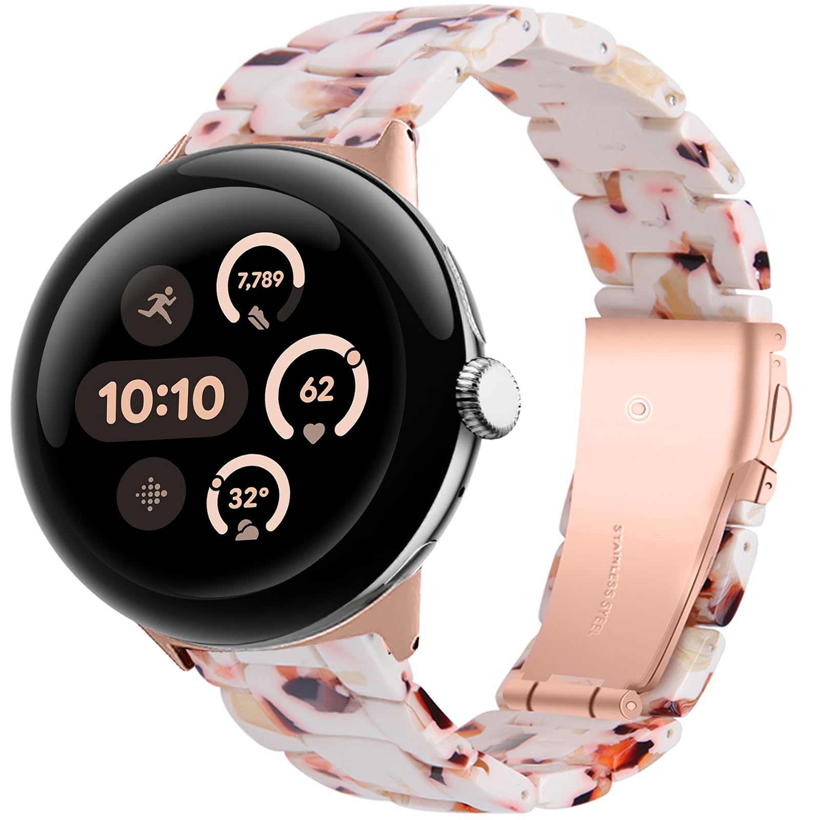 Miimall Resin Strap for Google Pixel Watch 4/3/2/1 41mm, Men Women Lightweight Thin Band with Metal Buckle Adjustable Replacement Wristband for Pixel Watch 4 41mm-Nougat
