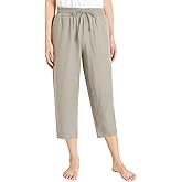 Weintee Women's Linen Crop Pants Capris with Pockets