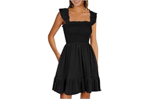 WAJCSHFS Womens Dresses Summer Casual Sleeveless Square Neck Smocked Ruffle Mini Dress 2024 Trendy Boho Flowy Swing Sundress