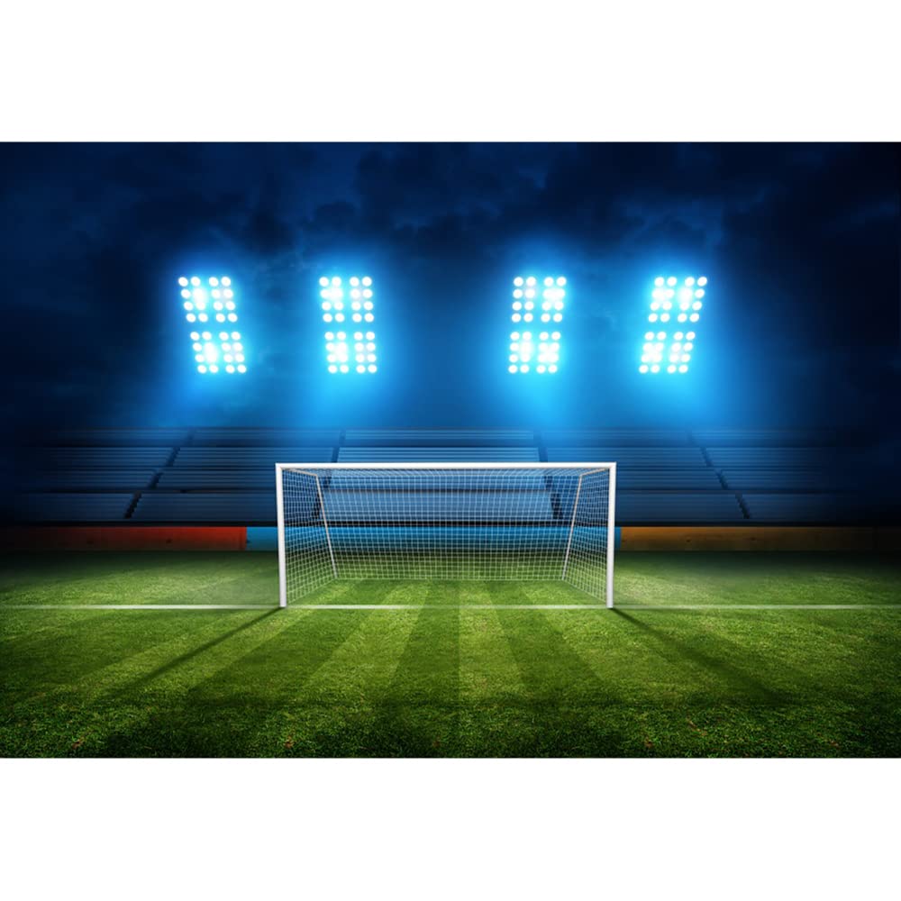 Aoihrraan 1,5x1m Football Field Backdrop School Soccer Stadium Match Spotlight Green Lawn Photography Background Sports Theme Party Decoration Kids Boys Athlete Artistic Portrait Photo Studio Props