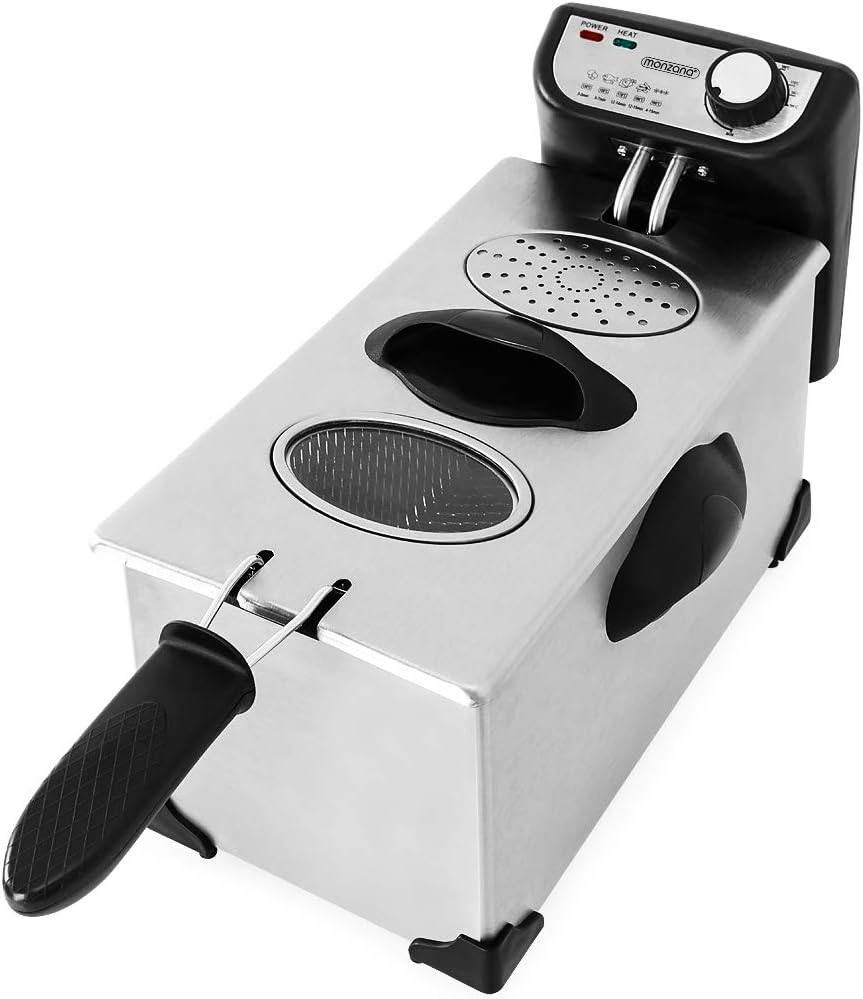 Deuba Fritteuse 4 Liter Edelstahl mit Öl 2200 Watt herausnehmbarer Ölbehälter regelbare Temperatur Kaltzonentechnik