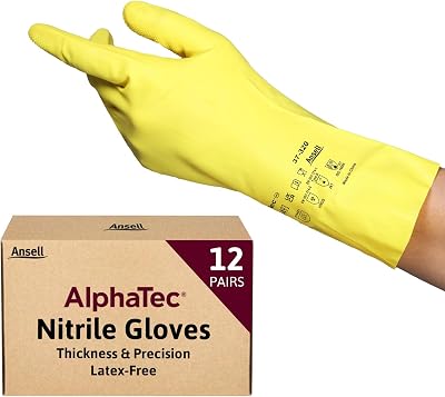 Ansell AlphaTec 37-320 Nitrile Gloves Long Cuff Yellow L 12 Pairs