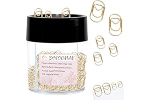 SHAOUMAN Fatty Shape Paper Clips Anti-Rust Non-Slip Design, Multi-Color Set with Magnetic Paper Clips Holder for Office School (Gold, Small/Medium)