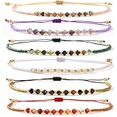 Bohxantium Crystal Beaded Healing Bracelets for Women - Boho Colorful Stackable Adjustable Rope Natural Gemstones Gold Seed Beads Bracelet Stack Natural Stone String Jewelry Spiritual Friendship Gift