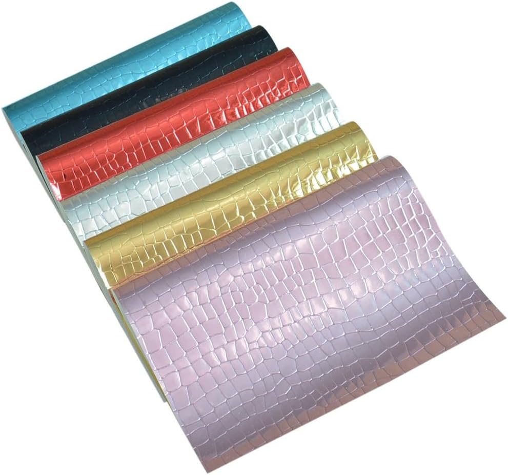 6 Pieces A4 Size Super Shiny Crocodile Skin Pattern PU Faux Leather Fabric Sheets for Shoes Bag Sewing Patchwork DIY Bow Craft Applique (Mix Color-4)
