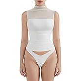 SUUKSESS Women Sexy Mesh Sheer Crop Tank Tops Sleeveless Ruched Going Out Tops