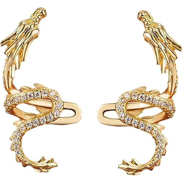 Silver Dragon Crown Ear Cuff - Non-Piercing, Chain & Ball Dangle, Cubic Zirconia