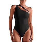 Milumia Women's One Shoulder Cut Out Asymmetrical Neck Sleevless Bodysuit Tops